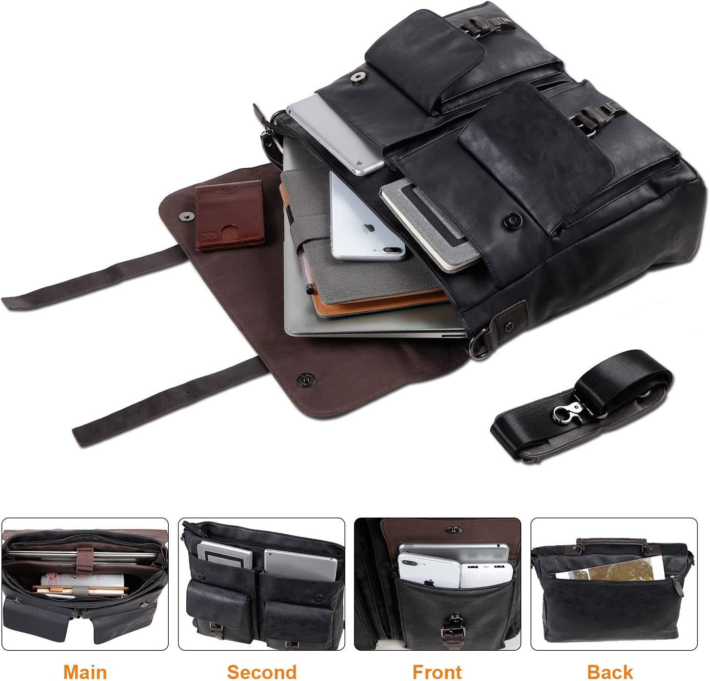 Leather Messenger Bag for Men,15.6 Inch Vintage Laptop Bag Briefcase Satchel - Image 5